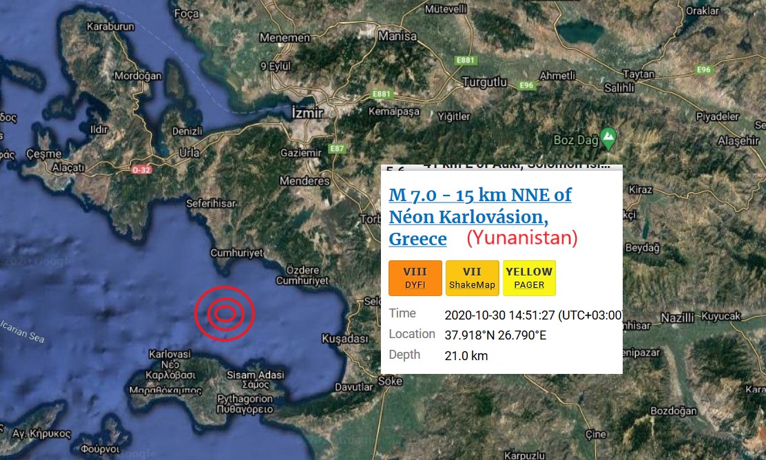 Adalar  Denizinde (Ege) 7 kuvetinde deprem