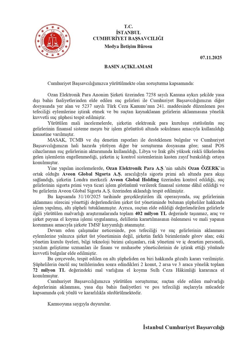İstanbul Başsavcılığı’ndan Ozan Elektronik soruşturmasında ikinci operasyon.