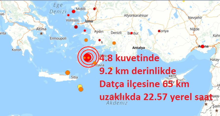 Datça açıklarında 4.8 kuvvetinde deprem meydana geldi.