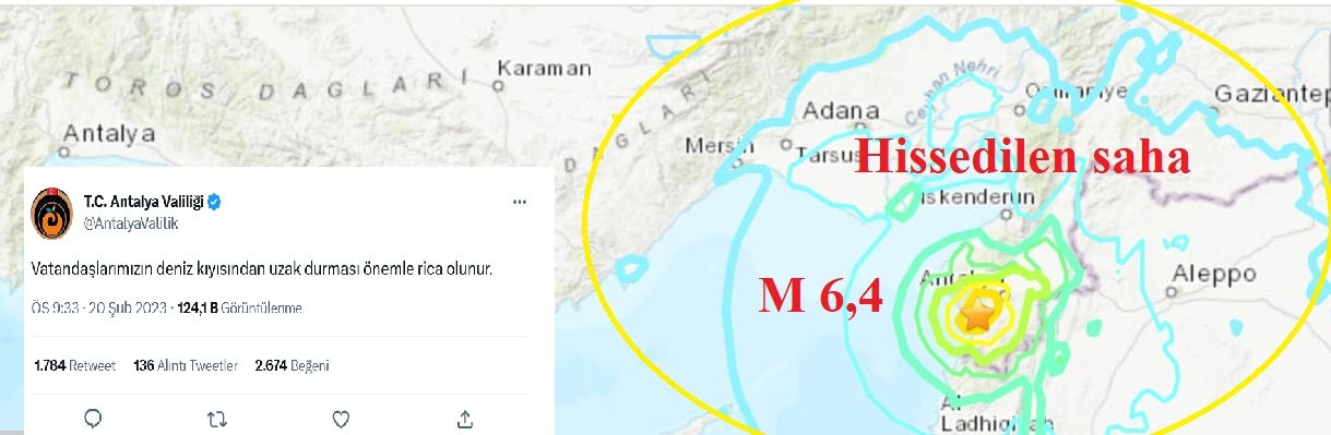 Hatay'da  6,4 ve 5,8'lik 2 deprem.